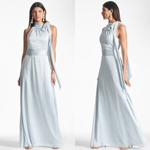 Sachin + Babi | Kayla Gown Ice Blue Tie Neck Crinkle Dress Size 10